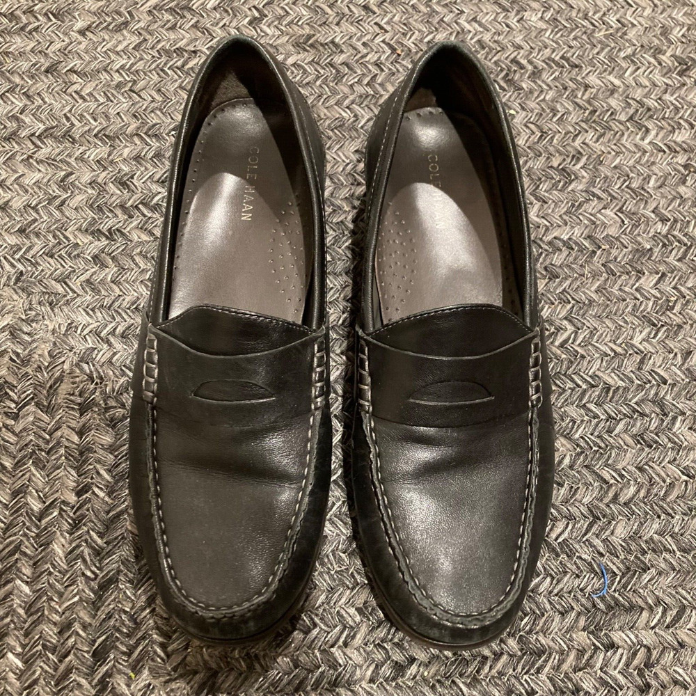 Cole Haan Leather Moc Toe Penny Loafers Black Women's 8.5 Academic Preppy